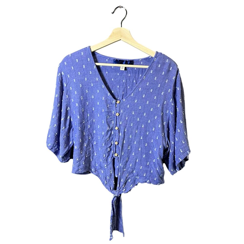 Blue Rain Lightweight Blue Short Sleeve Blouse Top with tie front size Medium